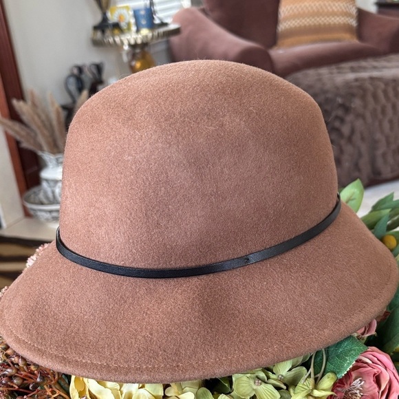 100% Wool Felt Brown Trench Hat w/ Banded Black Bow Accent main image 8